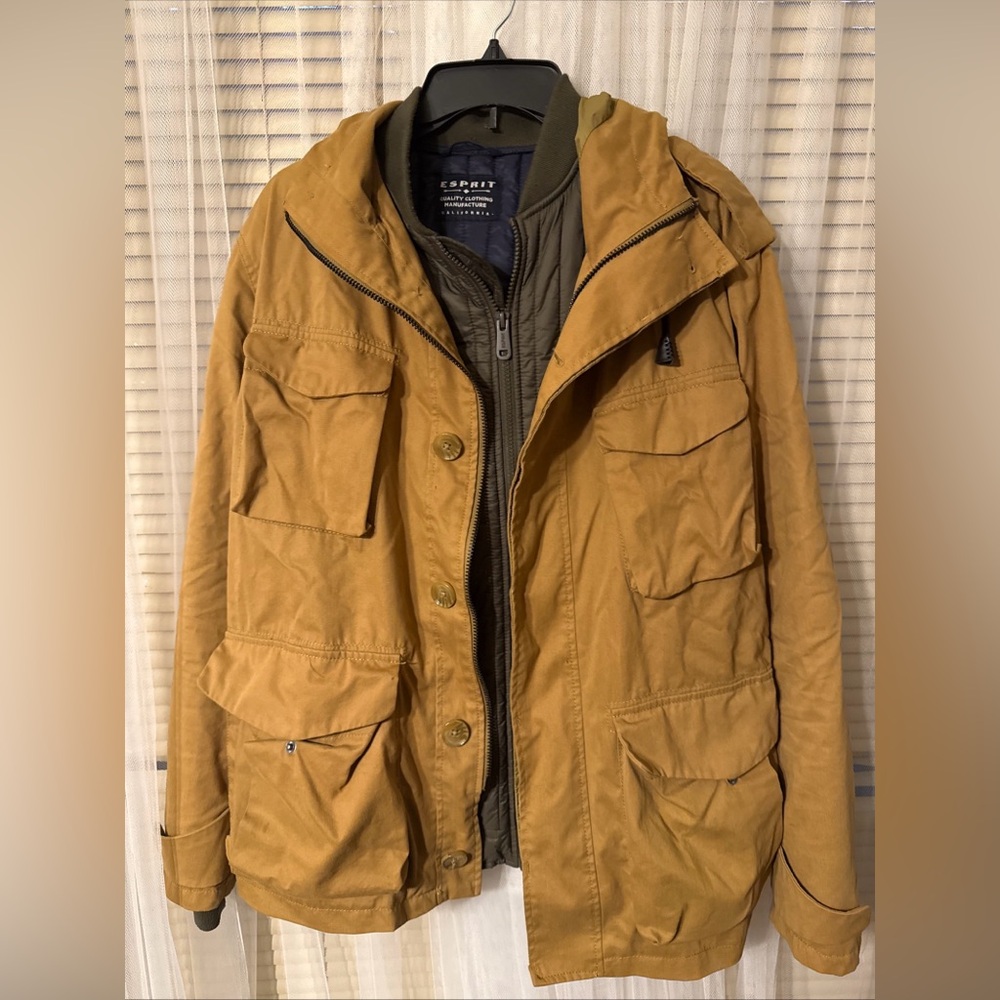 ESPRIT MENS DOBLE JACKET SZ L OLIVE BROWN WINTER MANUFACTURE CALIFORNIA OT